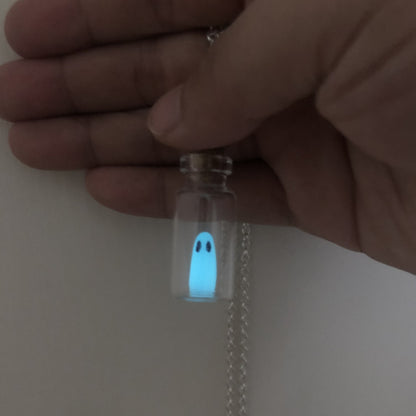Halloween luminous ghost drift bottle necklace