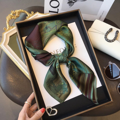 2025 autumn female cashew flower small square silk scarf / High-end neckband accessories & decoration