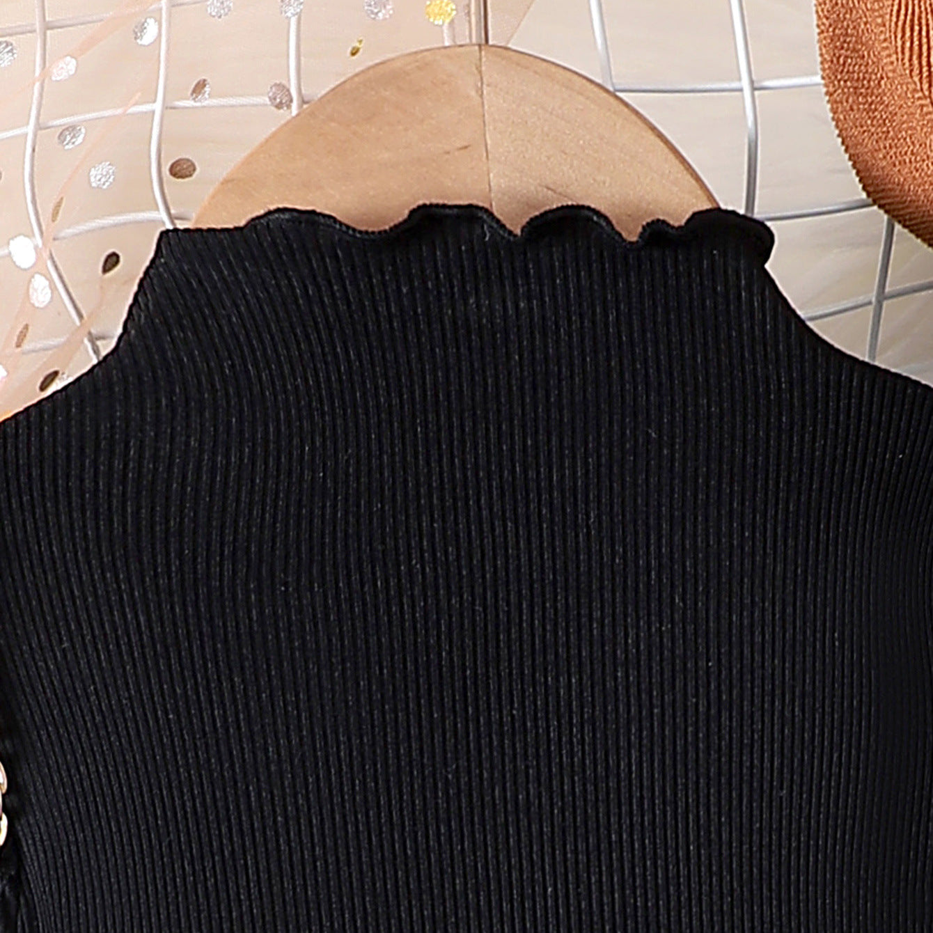 Girls' Autumn / Winter Black & Coffee Puff Sleeve Bow Dress with Hat