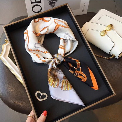 2025 autumn female cashew flower small square silk scarf / High-end neckband accessories & decoration
