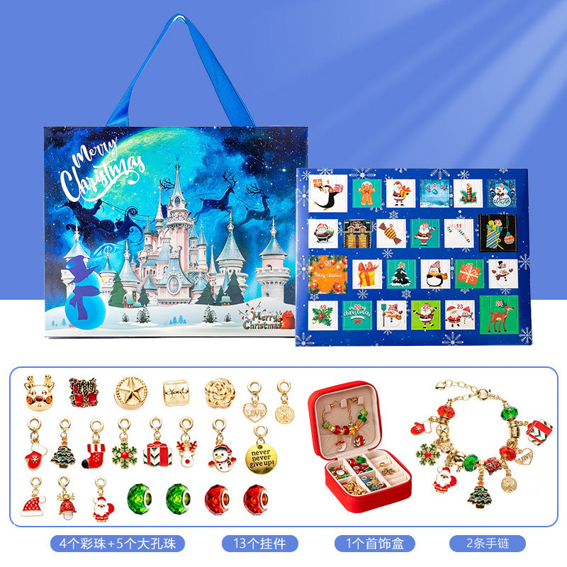 Weihnachtliches DIY-Armband-Überraschungspaket – Adventskalender mit 24 Fächern aus Silberschmuck für Kinder