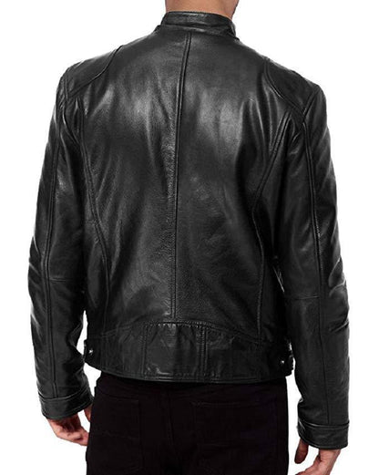 Men’s PU Leather Stand Collar Jacket