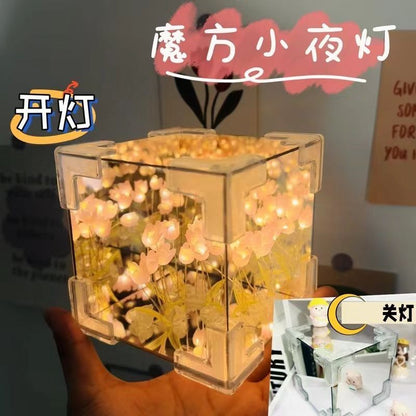 Magic Cube Tulip Night Light – DIY Handmade Mirror Bouquet Gift for Girls & Couples