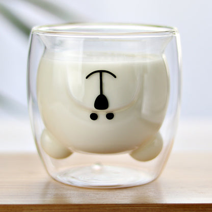 🥤Cartoon Double‑Layer Glass Cup 🌞