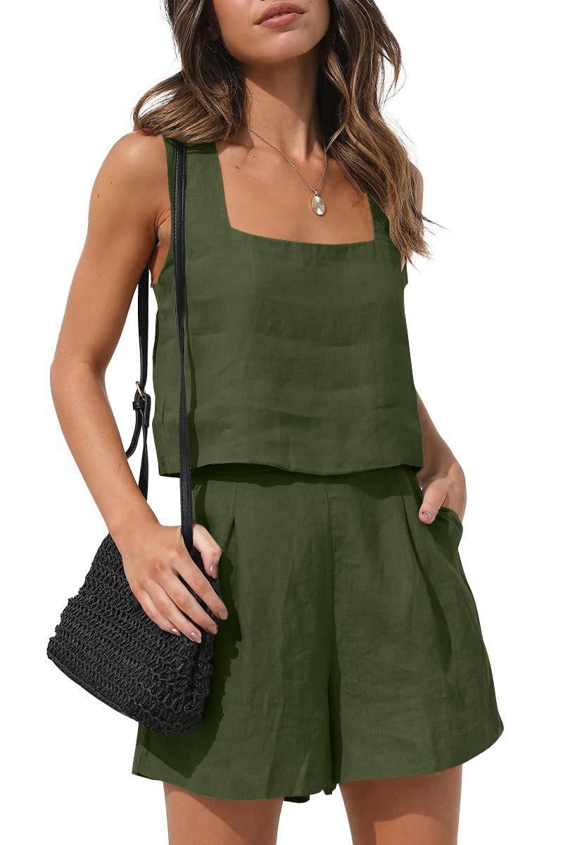 🌿Women's Sleeveless Linen Vest & Shorts Set 🎀