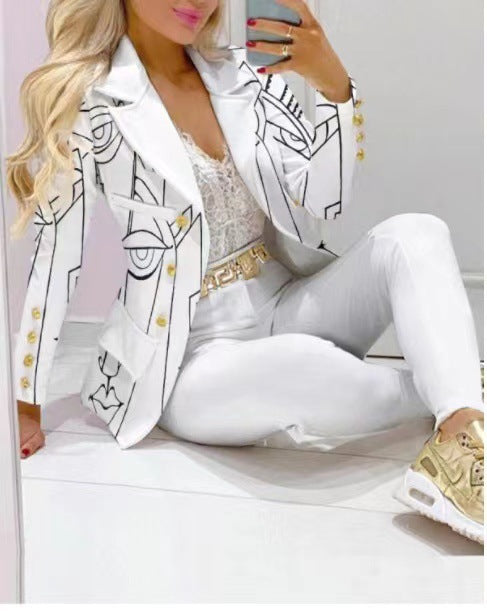 🌸 Lässiger Hosenanzug für Damen – Langarm-Blazer & Hose