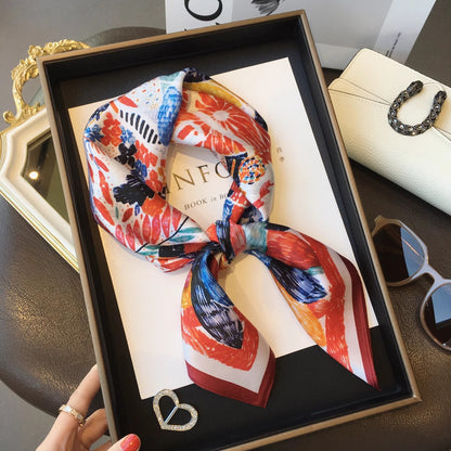 2025 autumn female cashew flower small square silk scarf / High-end neckband accessories & decoration