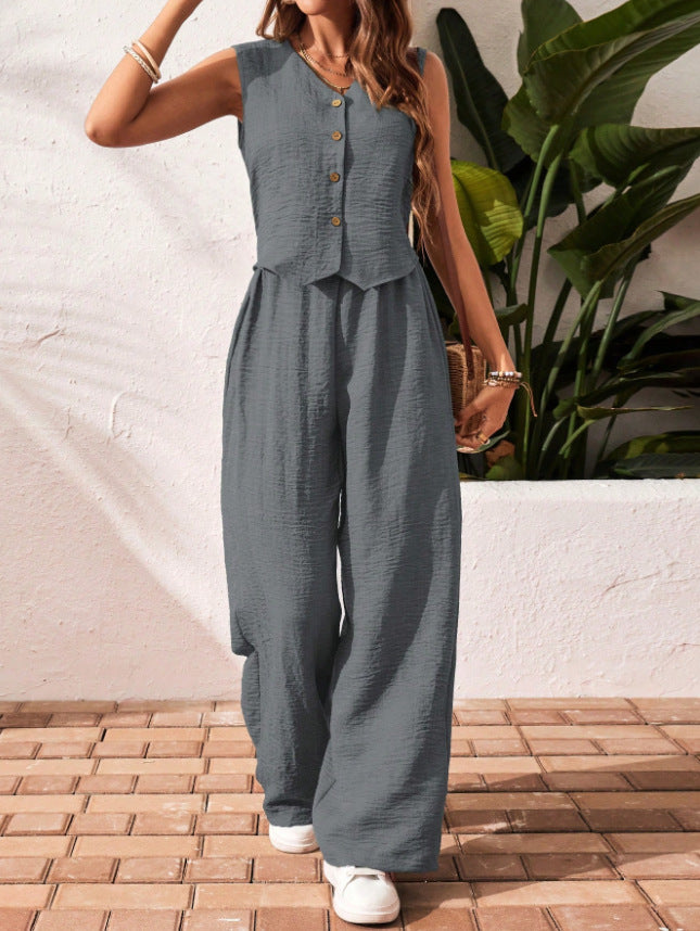 🌿Elegant Sleeveless Vest & Wide Leg Trousers Set 🎀