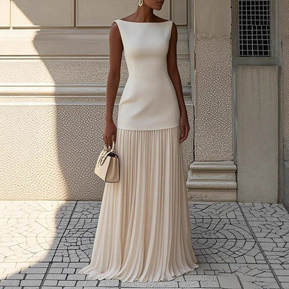👗Ensemble deux pièces en maille unie pour femme — haut sans manches et jupe assortie