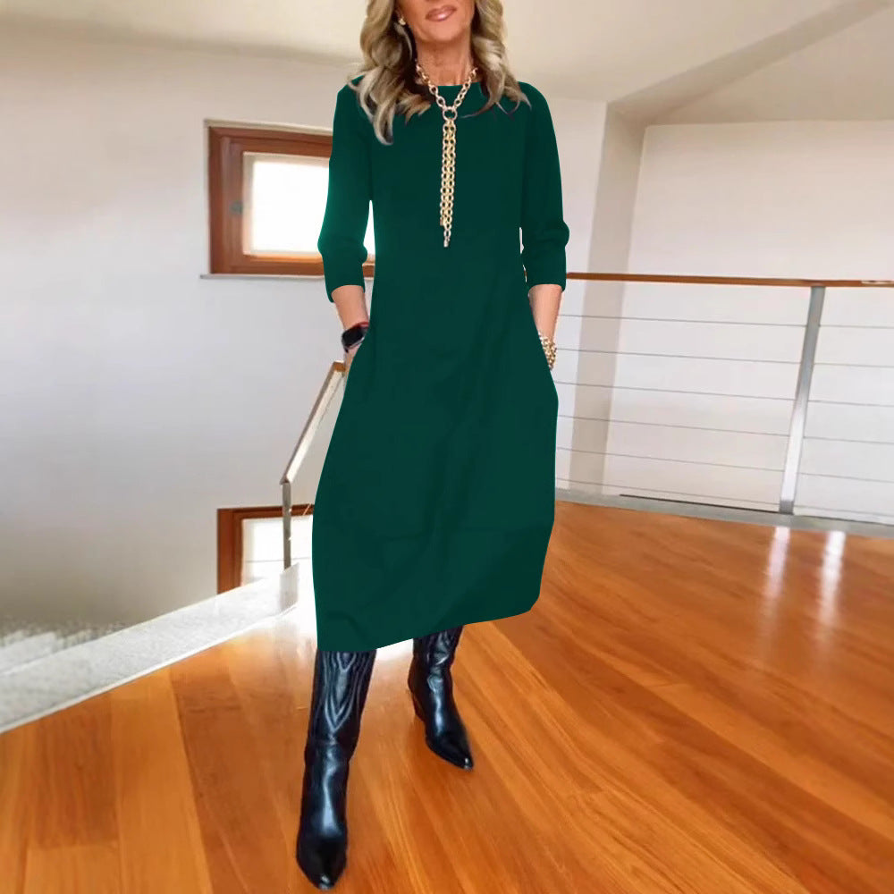 Autumn / Winter Loose Solid Color Long-Sleeve Dress