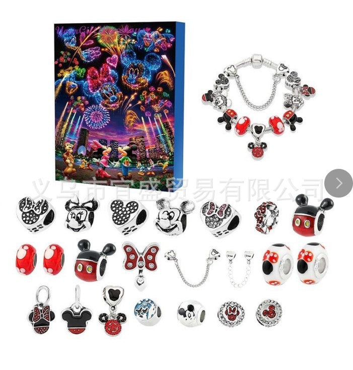 Mickey Mouse Weihnachts-Überraschungsbox – Set aus Armband und Schmuckzubehör aus Metall