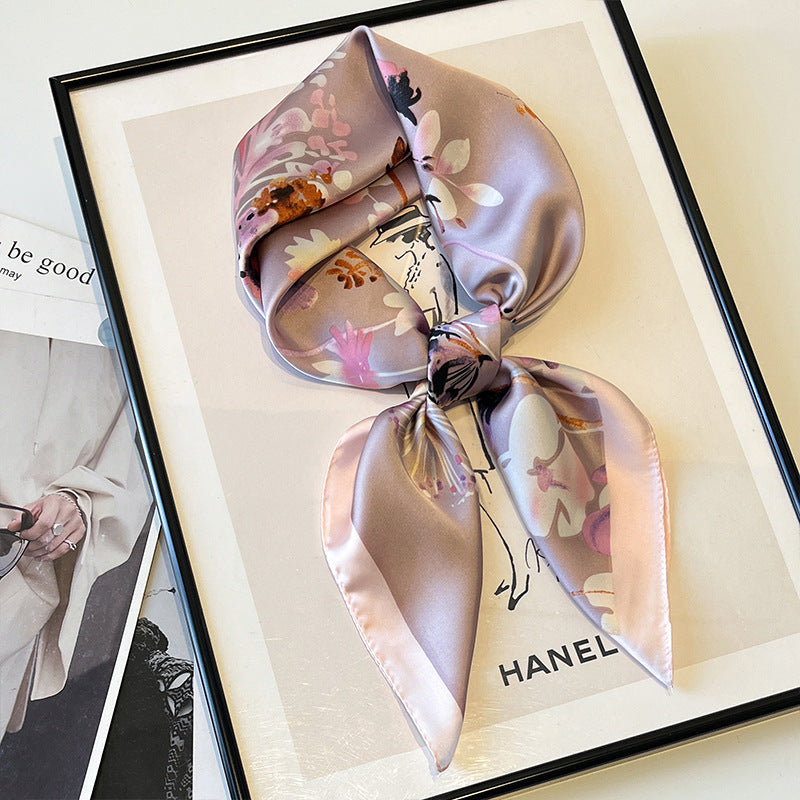 2025 autumn female cashew flower small square silk scarf / High-end neckband accessories & decoration