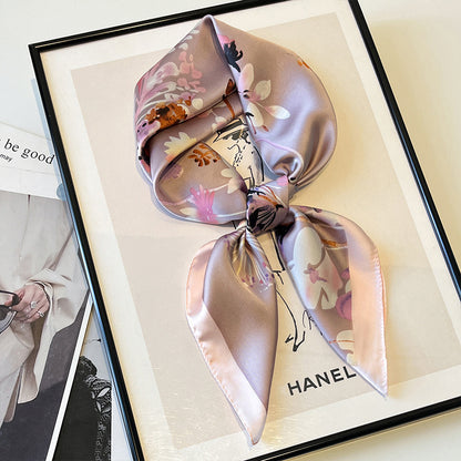 2025 autumn female cashew flower small square silk scarf / High-end neckband accessories & decoration