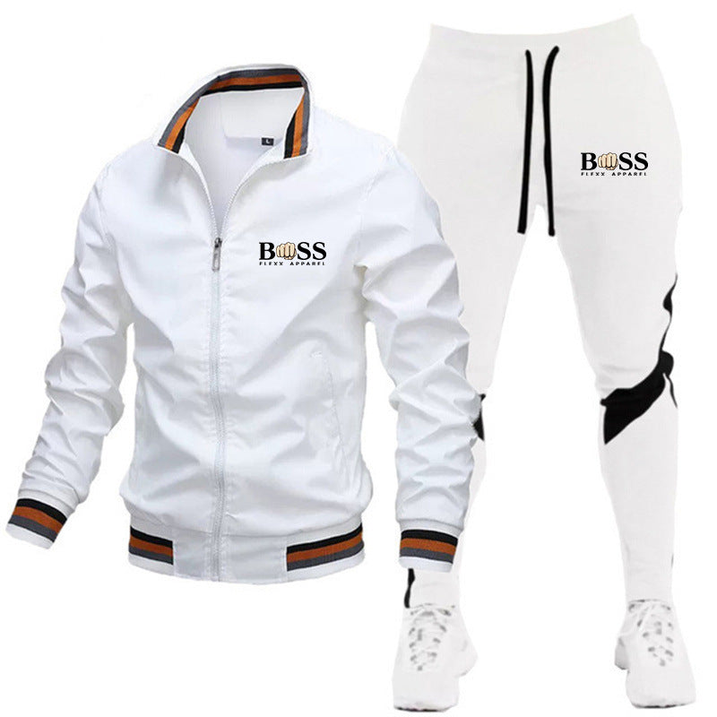 🧥👖Men’s Casual Suit Set – Bomber Jacket & Splicing Trousers