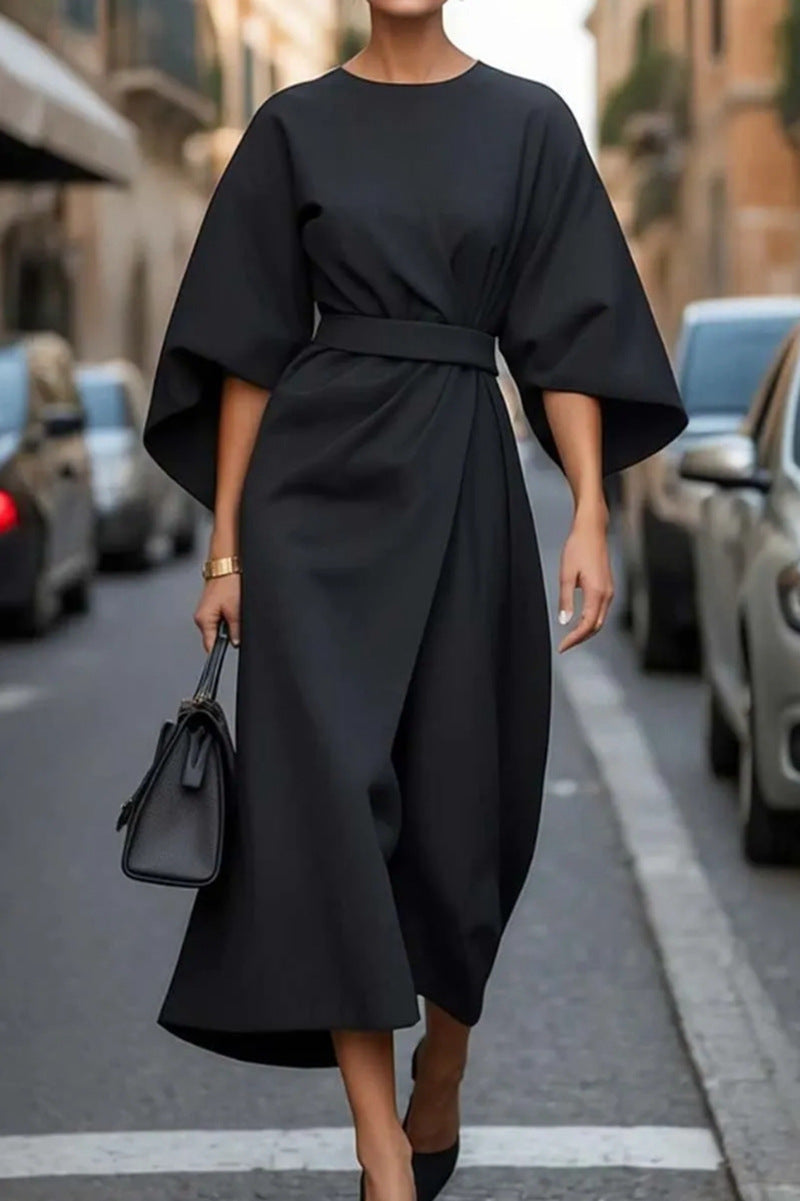 👗Elegantes Fledermausärmel-Maxikleid in Unifarbe