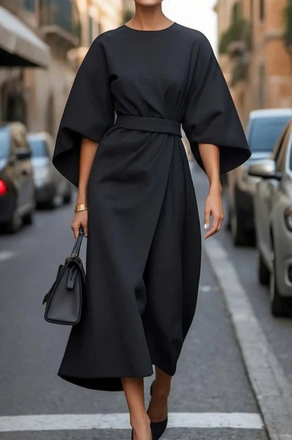 👗Elegantes Fledermausärmel-Maxikleid in Unifarbe