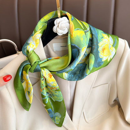 2025 autumn female cashew flower small square silk scarf / High-end neckband accessories & decoration