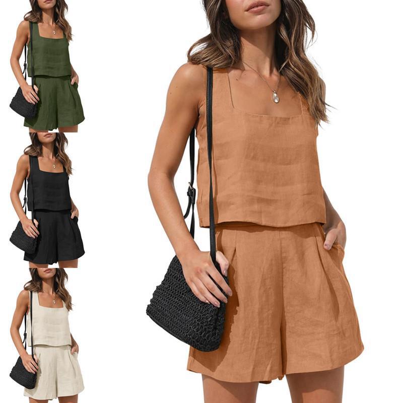 🌿Women's Sleeveless Linen Vest & Shorts Set 🎀