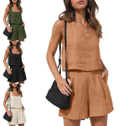 🌿Women's Sleeveless Linen Vest & Shorts Set 🎀