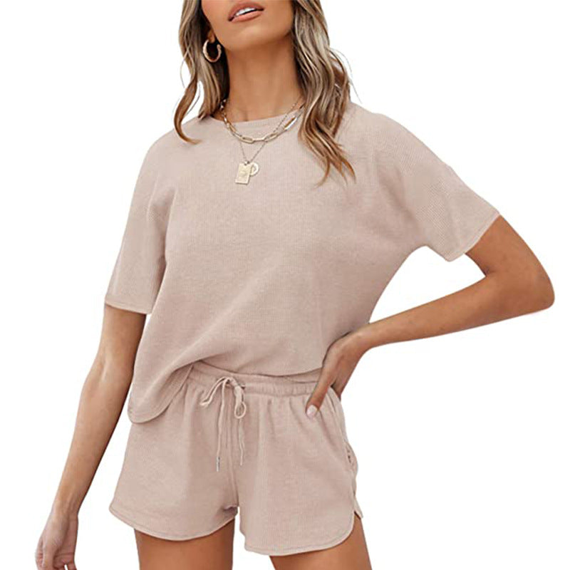 🌿Short Sleeve Waffle Two-Piece Outfit 🌸