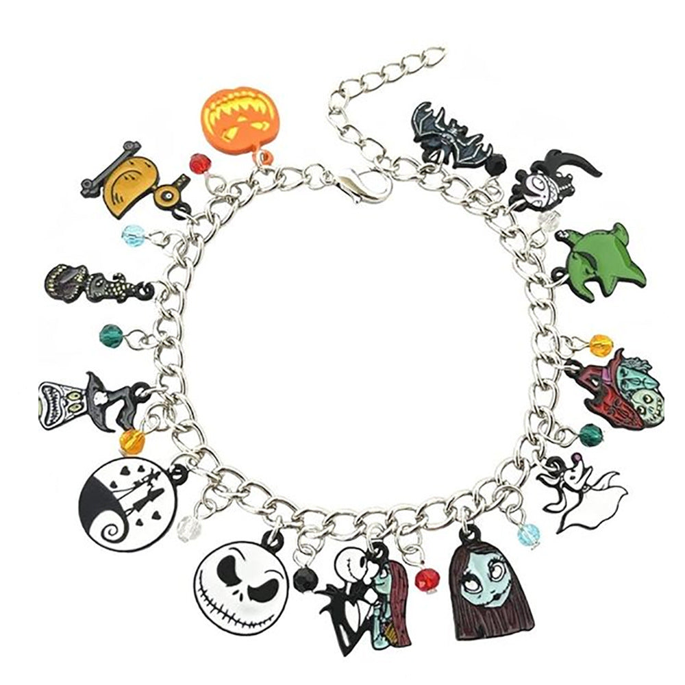 Combo bracelet featuring pumpkin, spider, bat, and ghost charms
