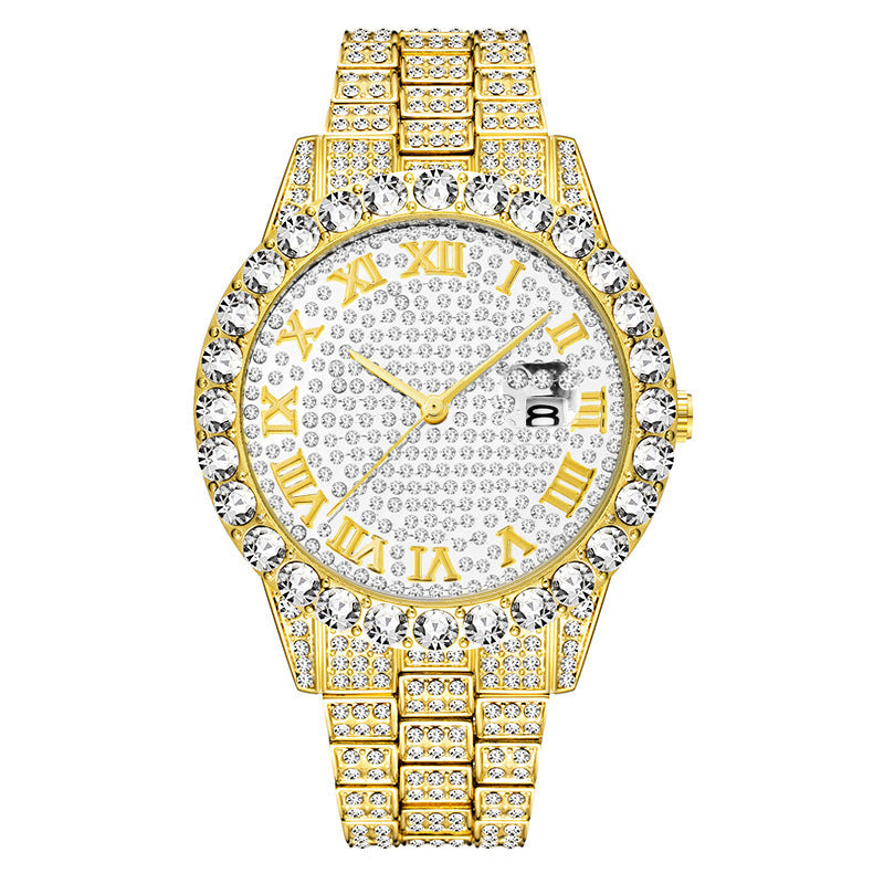 Ensemble montre et bracelet en diamant (2 pièces) – Style chaîne (sans boîte cadeau)