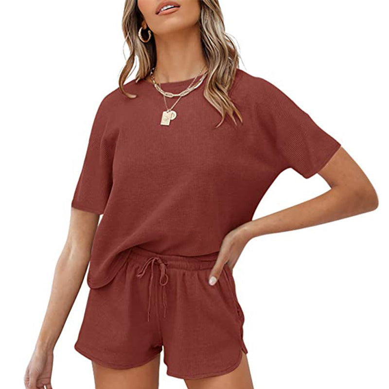 🌿Short Sleeve Waffle Two-Piece Outfit 🌸