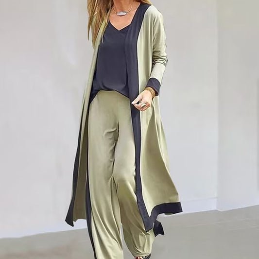 🌸Damen 3-teiliges Loungewear-Set – Cardigan, T-Shirt & Hose