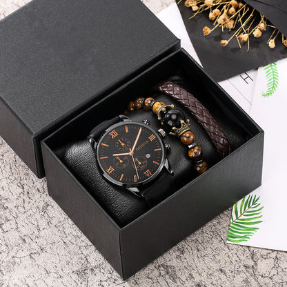 Coffret cadeau pour homme – Montre calendrier avec bracelet 3 pièces