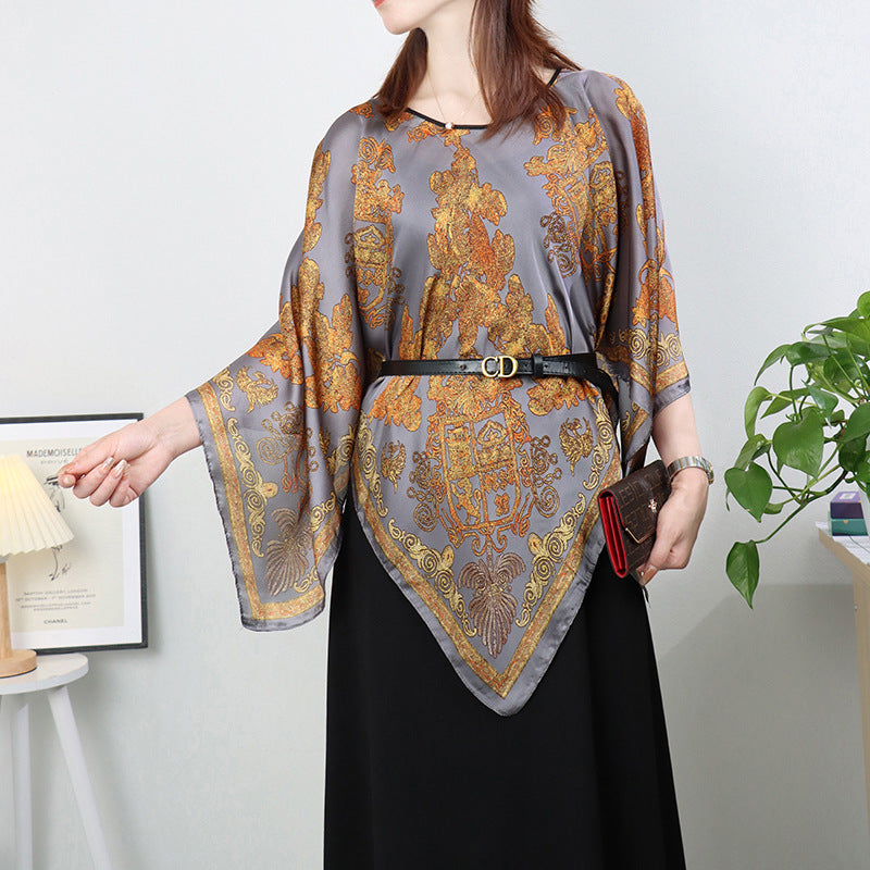Silk pullover sunscreen silk scarf shawl women's sunscreen clothing in summer with large size loose changeable