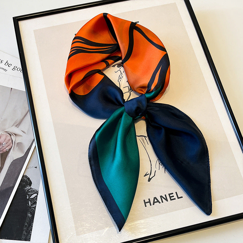 2025 autumn female cashew flower small square silk scarf / High-end neckband accessories & decoration