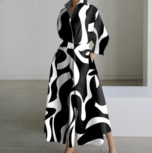 Lined Long-Sleeve Swing Dress