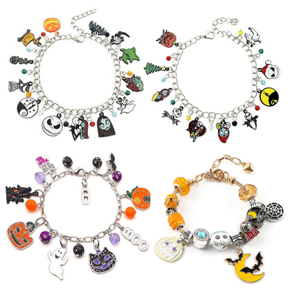 Combo bracelet featuring pumpkin, spider, bat, and ghost charms