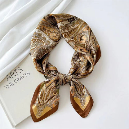 2025 autumn female cashew flower small square silk scarf / High-end neckband accessories & decoration