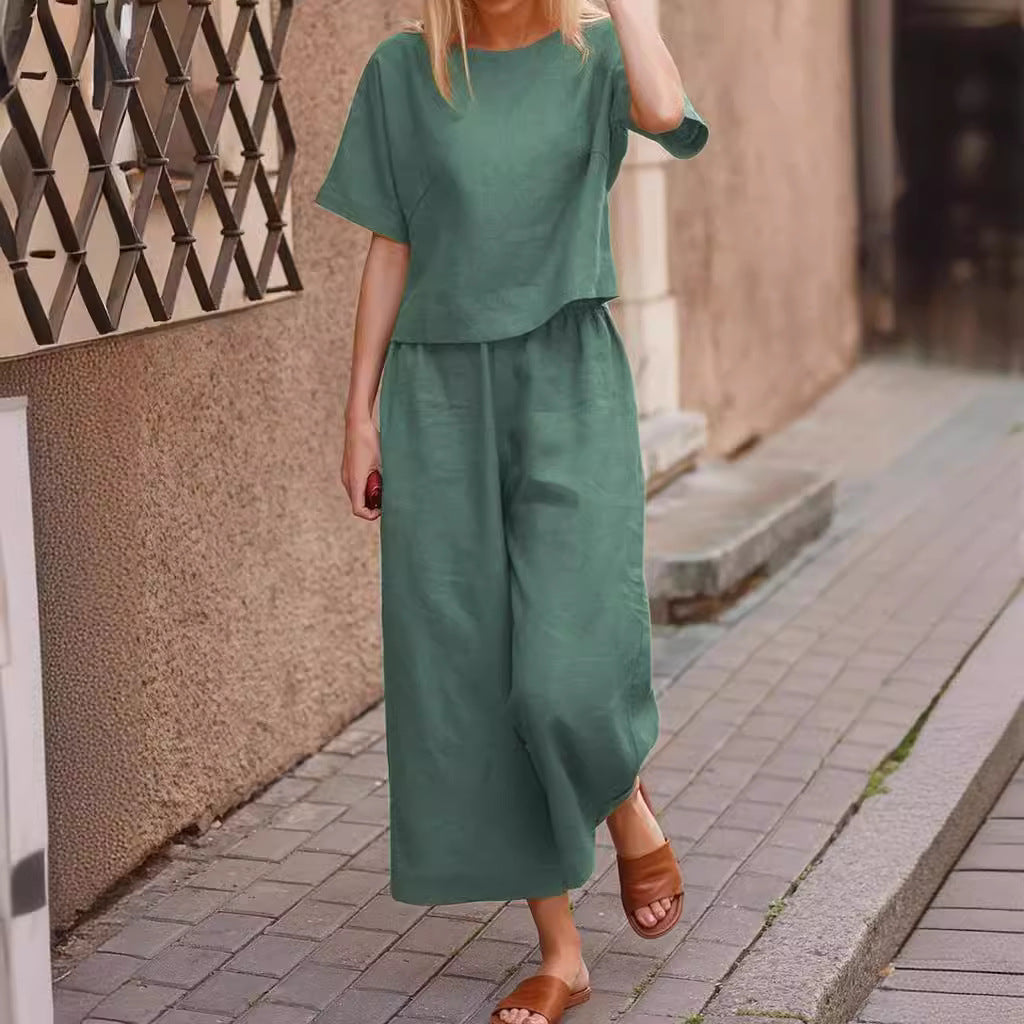 🌿Solid Color Loose Fit Two-Piece Outfit 📌
