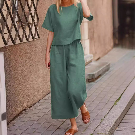 🌿Solid Color Loose Fit Two-Piece Outfit 📌