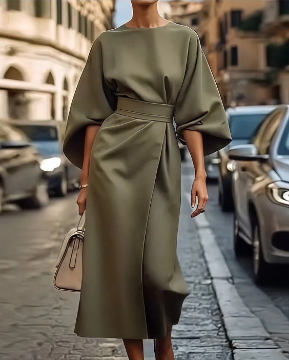 👗Elegantes Fledermausärmel-Maxikleid in Unifarbe