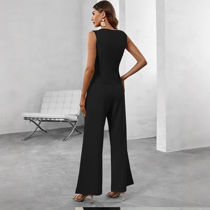 🌸 Damen Ärmelloser Anzug mit V-Ausschnitt – Hosenanzug mit Hoher Taille