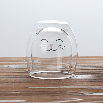 🥤Cartoon Double‑Layer Glass Cup 🌞