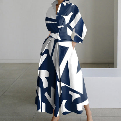 Lined Long-Sleeve Swing Dress