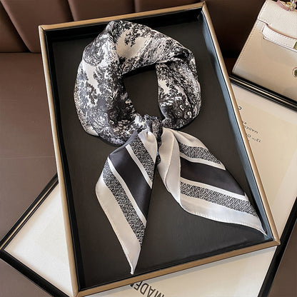 2025 autumn female cashew flower small square silk scarf / High-end neckband accessories & decoration