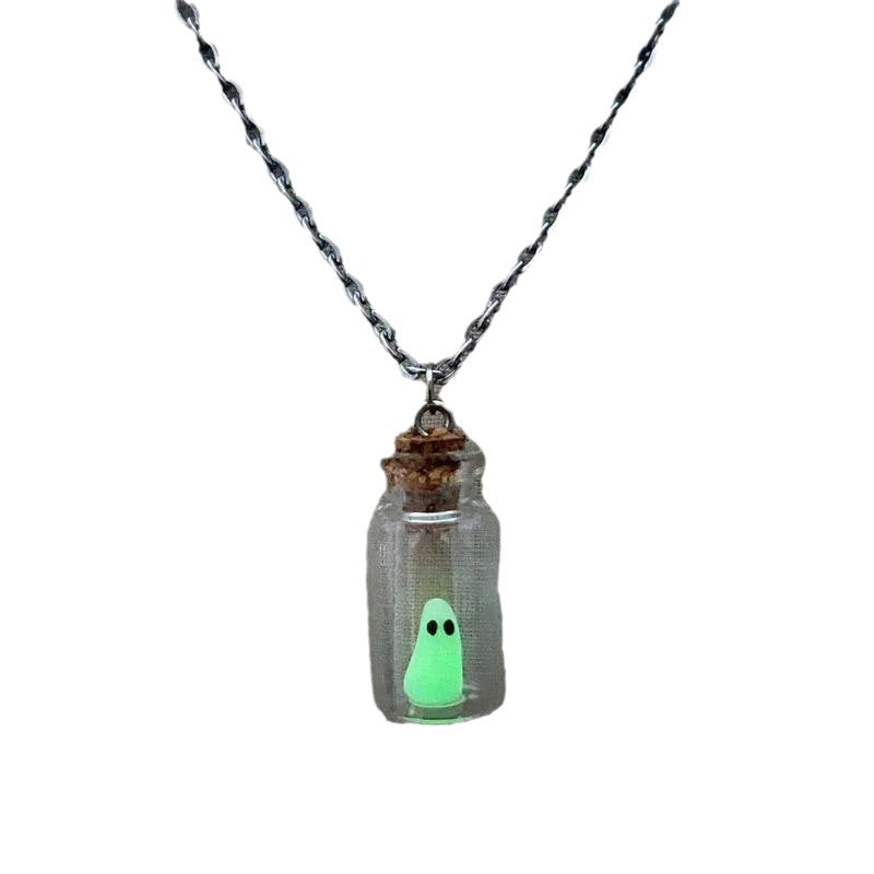 Halloween luminous ghost drift bottle necklace