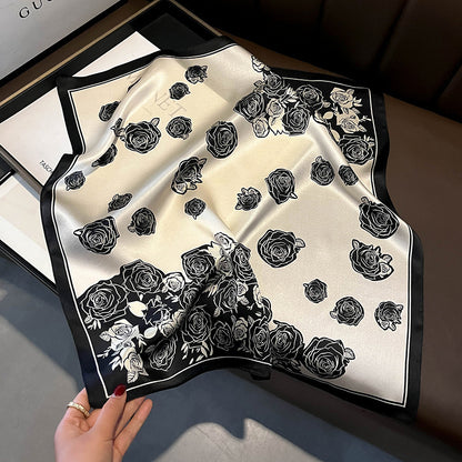 2025 autumn female cashew flower small square silk scarf / High-end neckband accessories & decoration