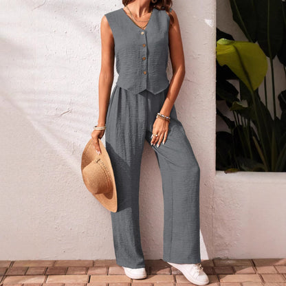 🌿Elegant Sleeveless Vest & Wide Leg Trousers Set 🎀