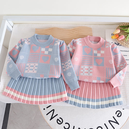 Baby Girl Knitted Sweater Skirt Set