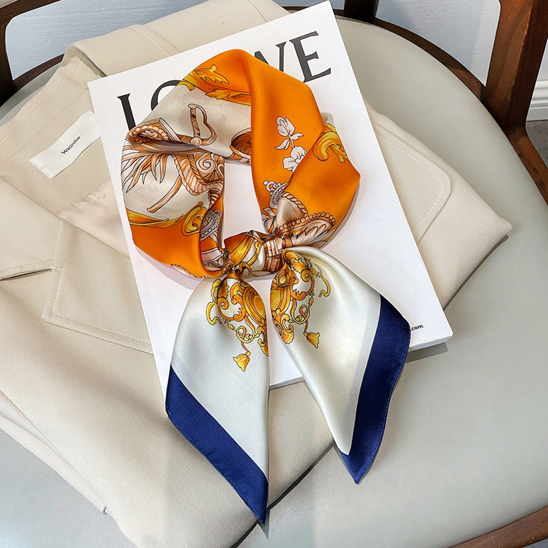 Striped Silk-Look Square Scarf
