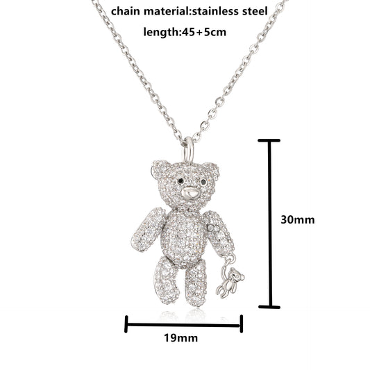 Full diamond bear necklace