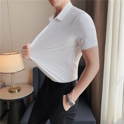 👔Men’s Slim Elastic Shirt – Long & Short Sleeve, Business Casual, Spring, Summer & Autumn