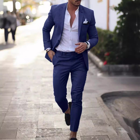 👔 Men’s Large‑Size Solid Suit – Two‑Piece, Single‑Button