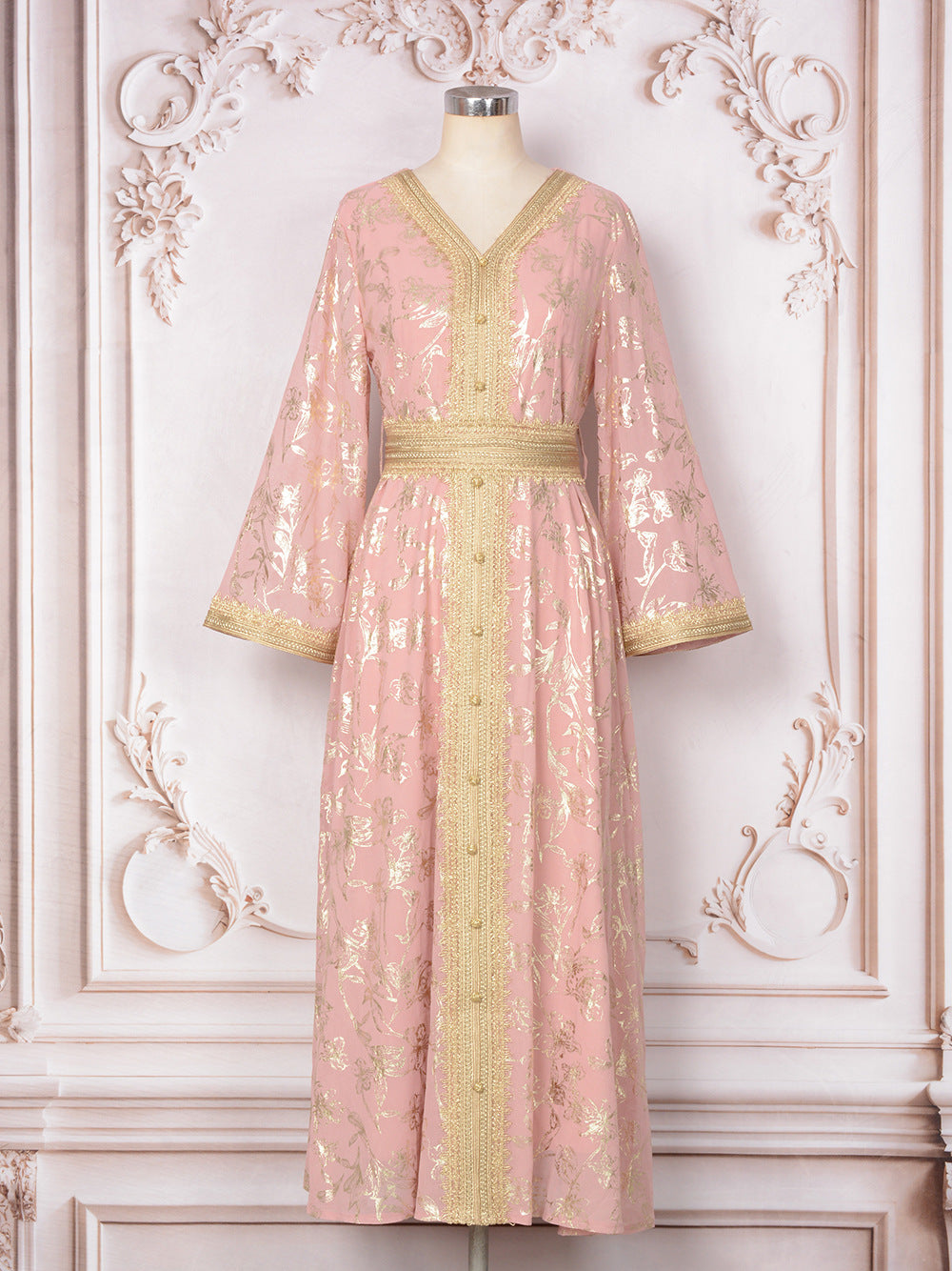 👗Dubai Evening Dress – Floral Stamped Robe